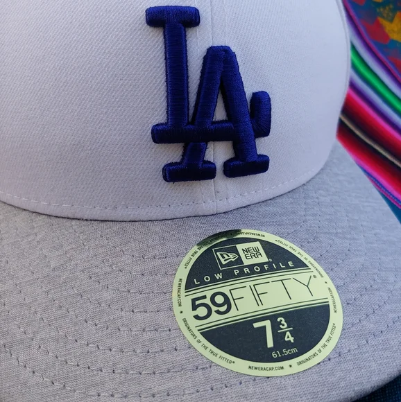 New Era Dodgers 59FIFTY Low Profile 7 3/4 Baseball Cap White Gray and Blue Logo - Picture 6 of 15